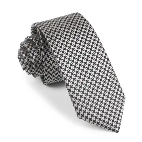 Black & Silver Houndstooth Pattern Skinny Tie