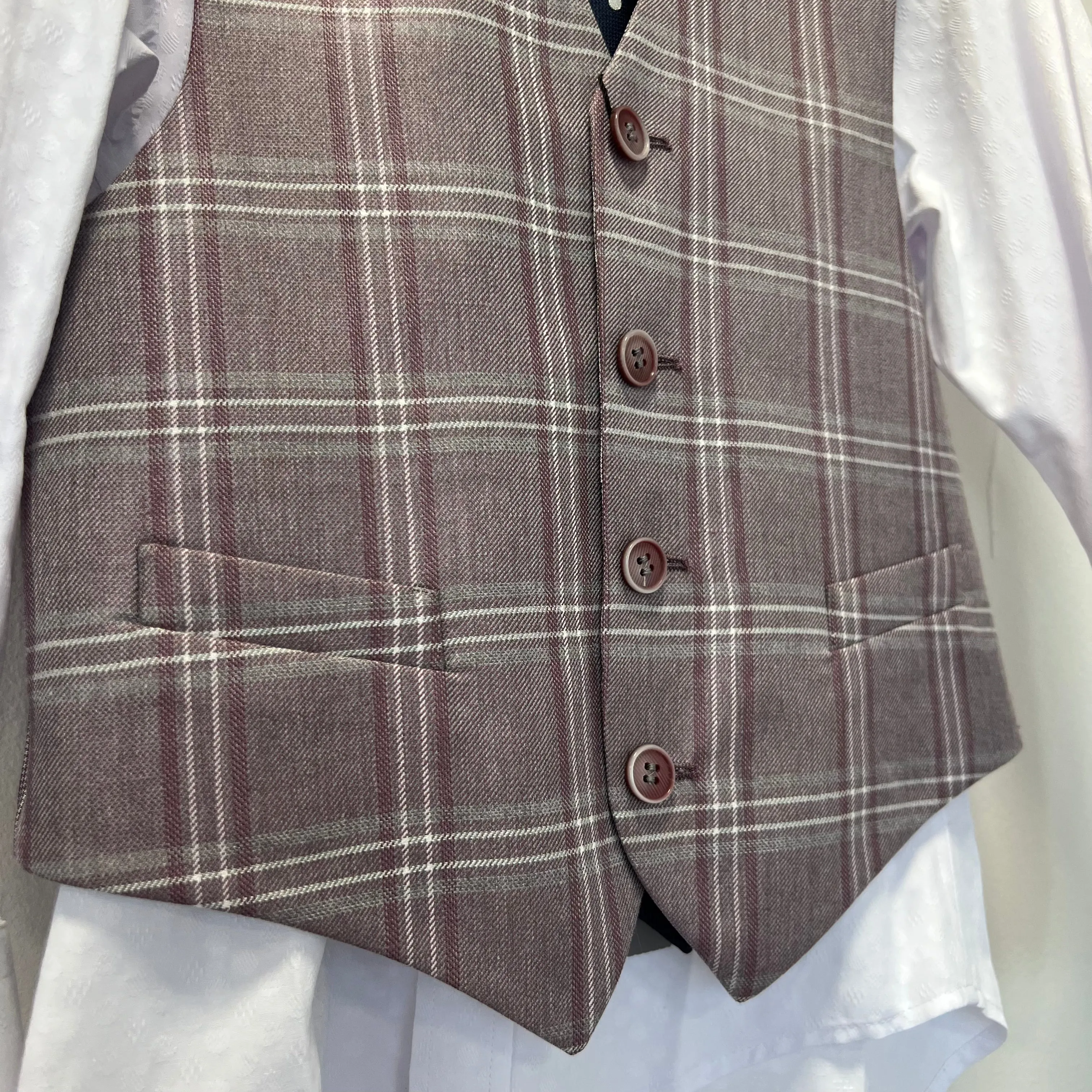 1880 Club Boys Blush Checked Waistcoat 55118/64