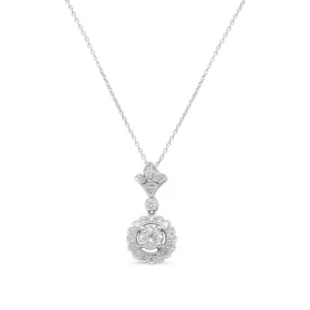 18ct White Gold Diamond Cluster Drop Pendant 17"