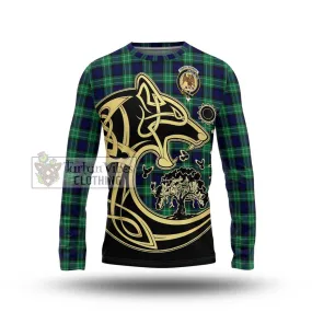 Abercrombie Tartan Long Sleeve T-Shirt with Family Crest Celtic Wolf Style