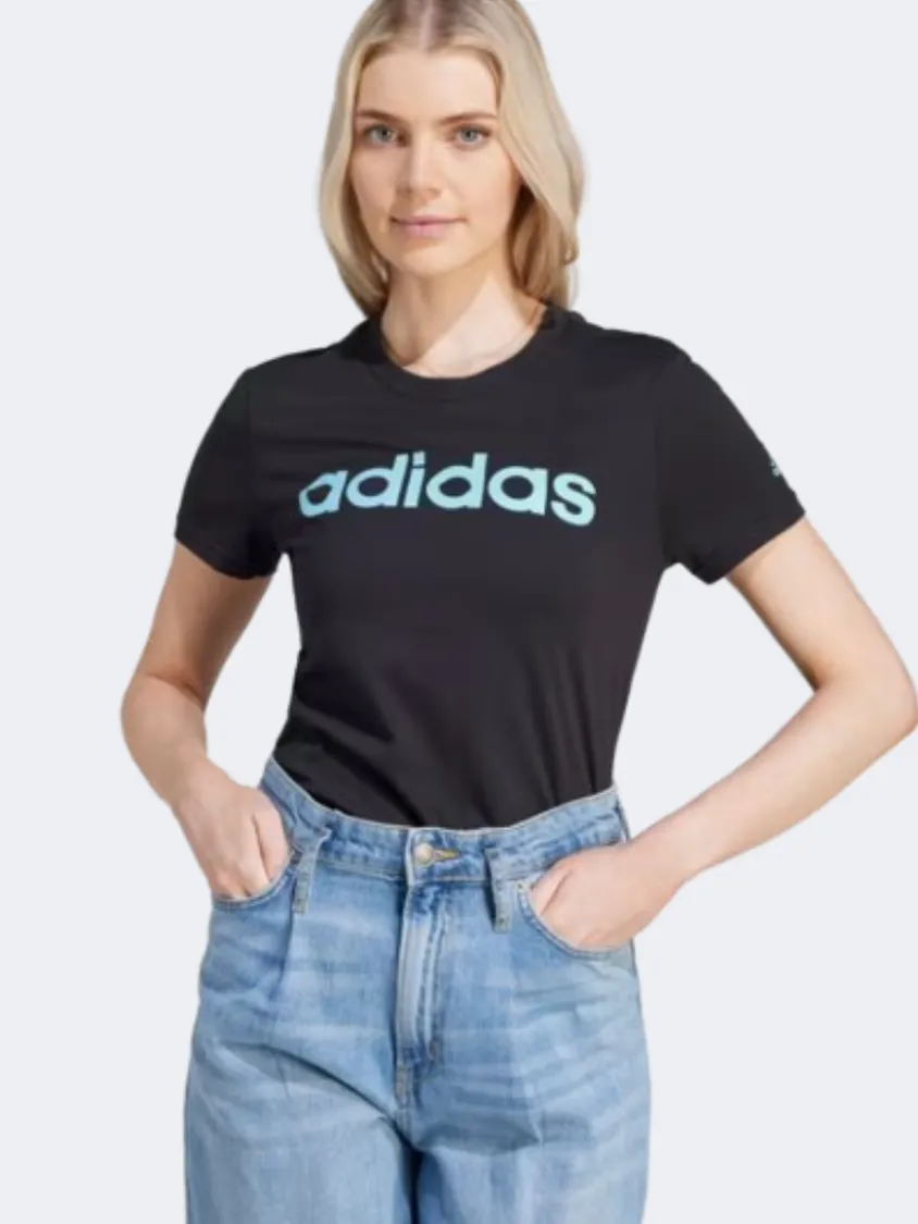 Adidas Essential Lin Women Sportswear T-Shirt Black/Light Aqua