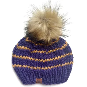 Adult Stripe Knit Hat | Purple   Mustard Yellow