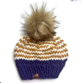 Adult Zig Zag Knit Hat | Mustard Yellow   Purple   Off White