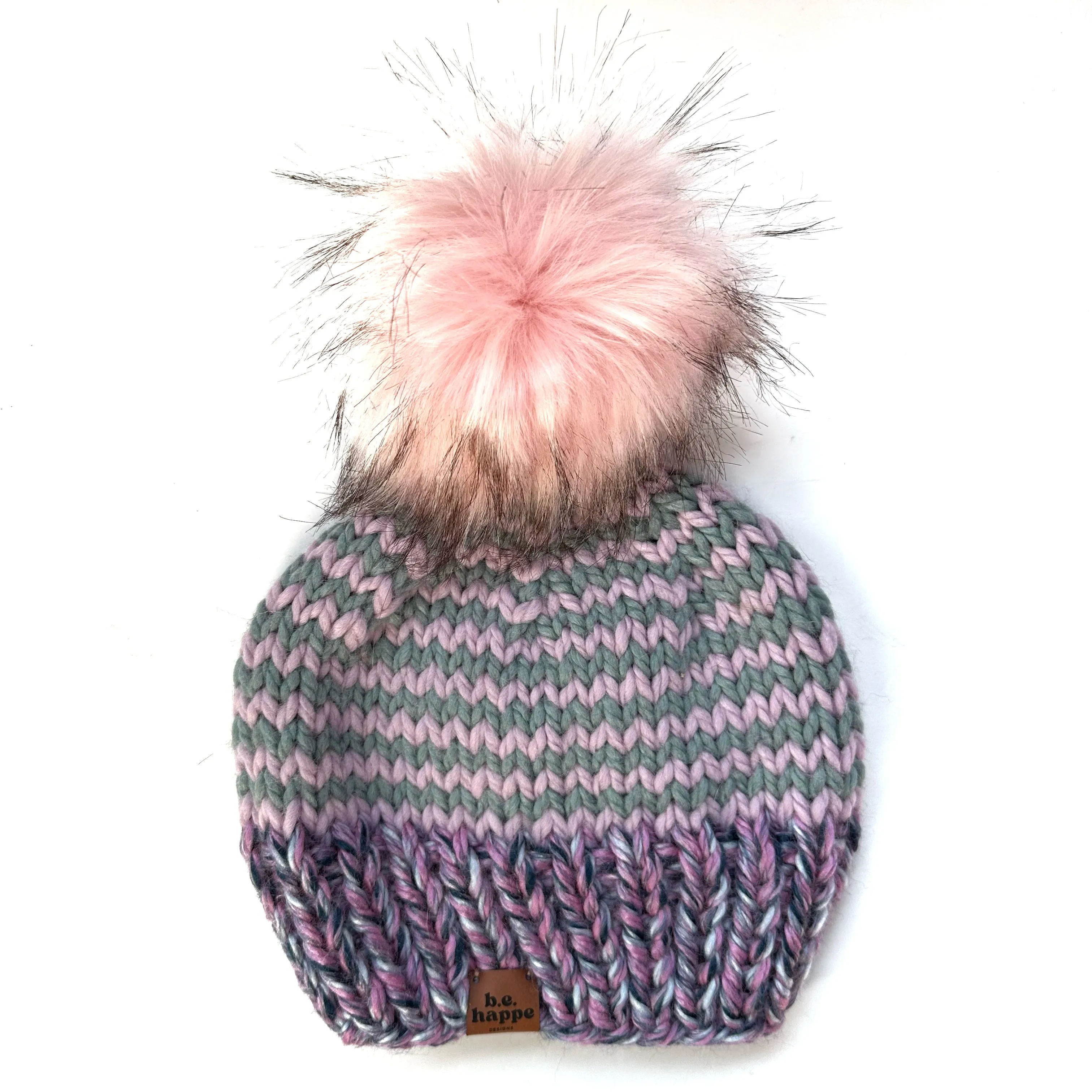 Adult Zig Zag Knit Pom Hat | Purple   Gray