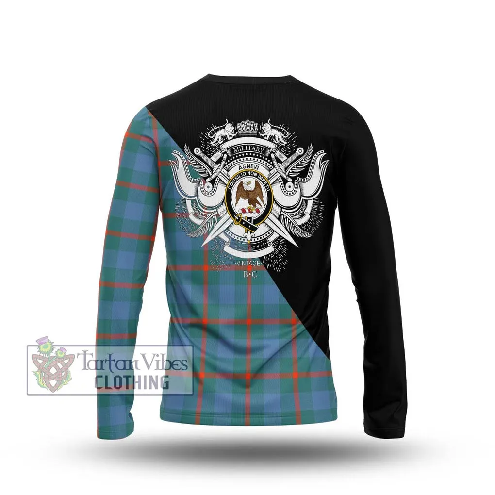 Agnew Ancient Tartan Long Sleeve T-Shirt with Family Crest and Military Logo Style