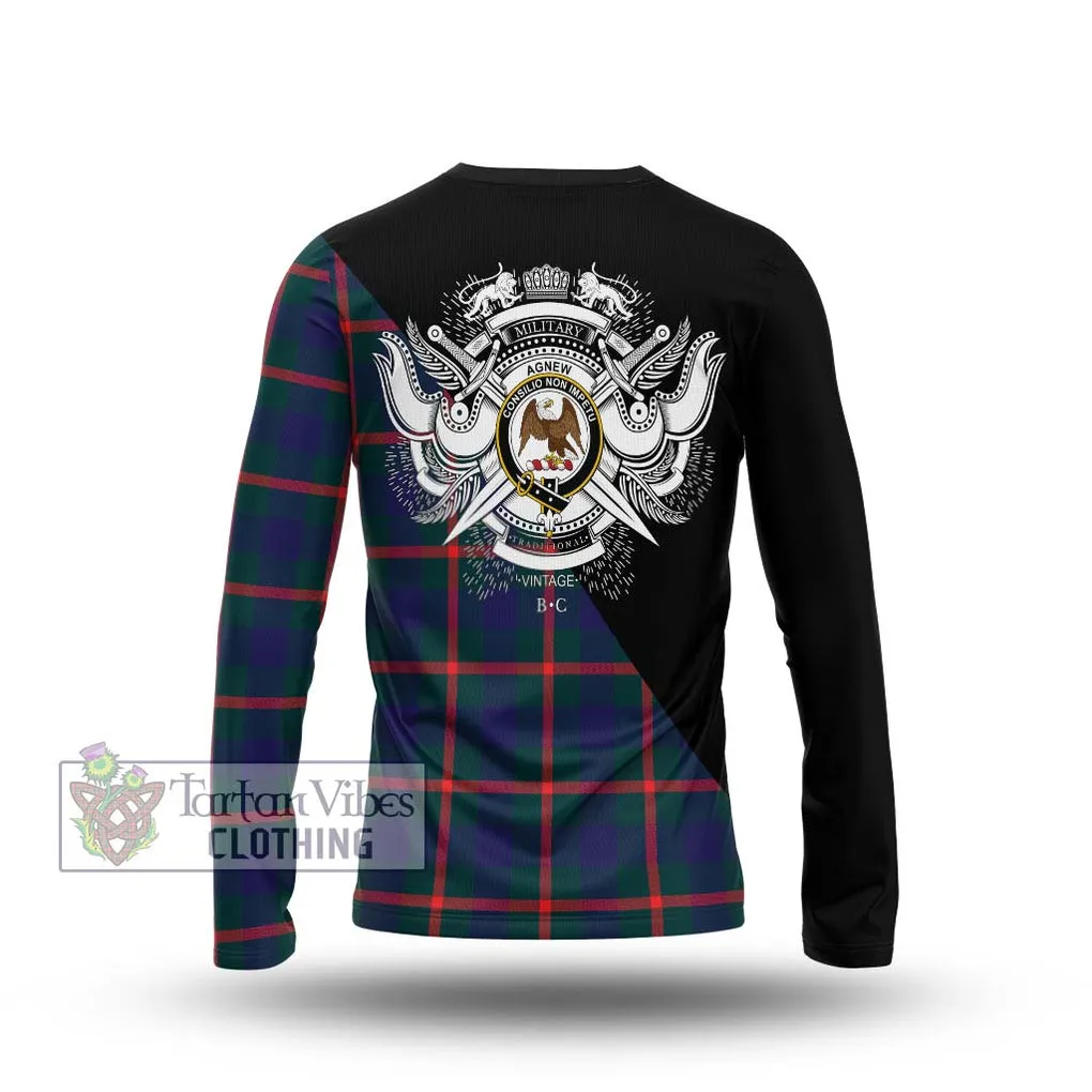 Agnew Tartan Long Sleeve T-Shirt with Family Crest and Military Logo Style