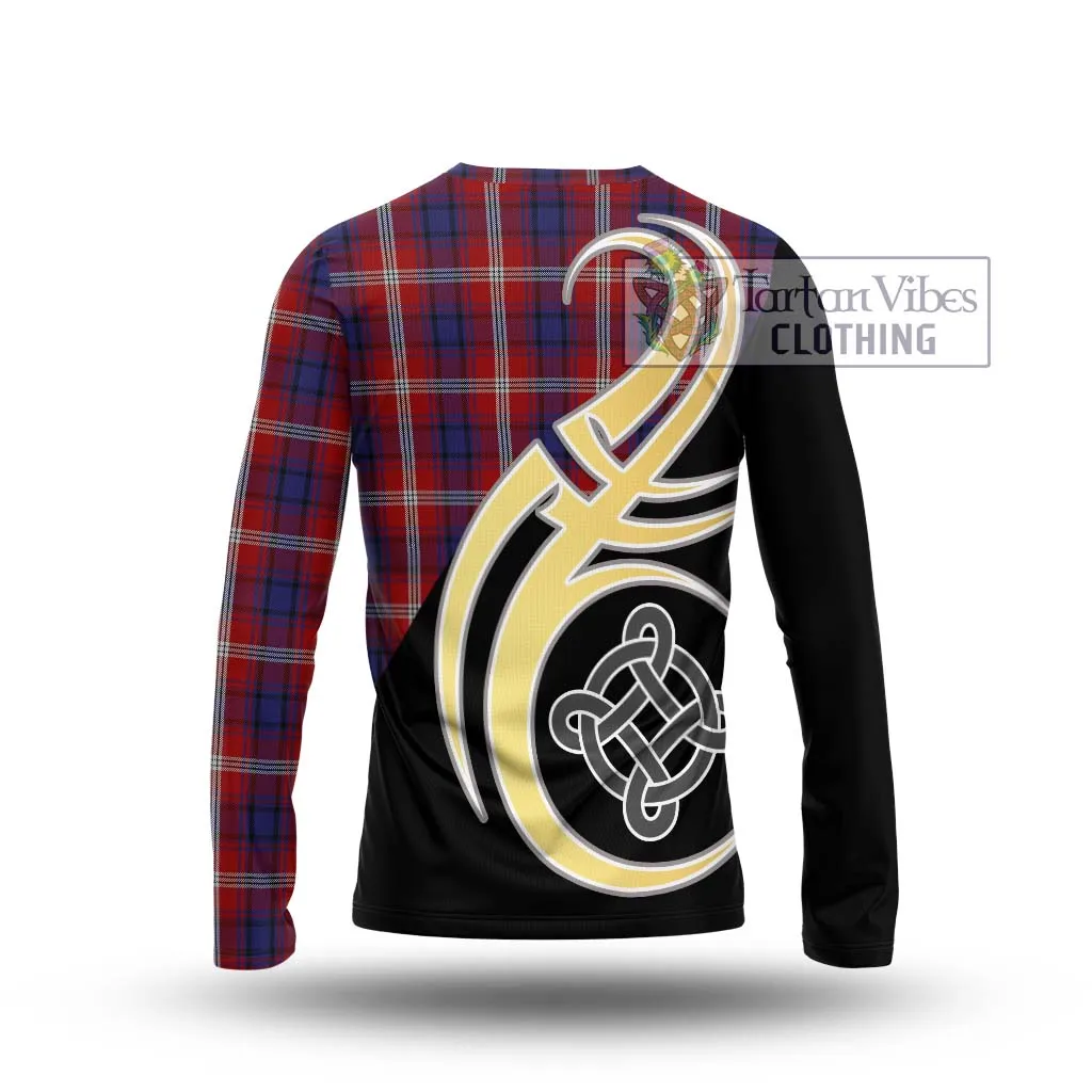 Ainslie Tartan Long Sleeve T-Shirt with Family Crest and Celtic Symbol Style