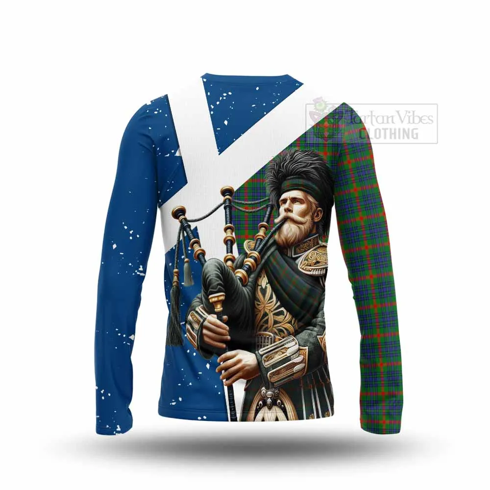 Aiton Tartan Long Sleeve T-Shirt with Family Crest Scottish Bagpiper Vibes