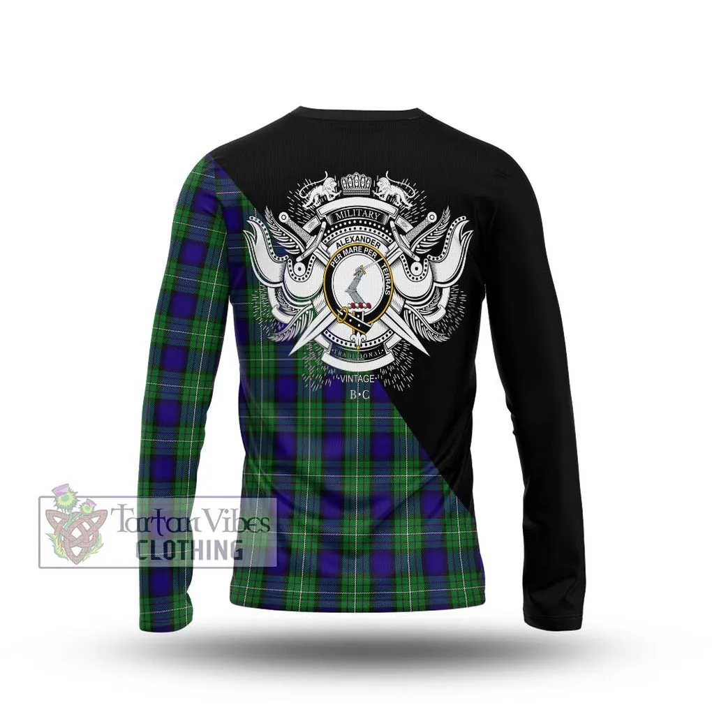 Alexander Tartan Long Sleeve T-Shirt with Family Crest and Military Logo Style