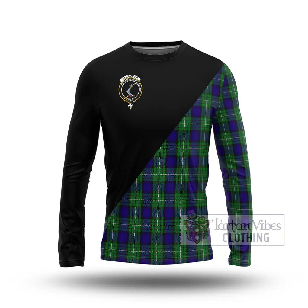 Alexander Tartan Long Sleeve T-Shirt with Family Crest and Military Logo Style