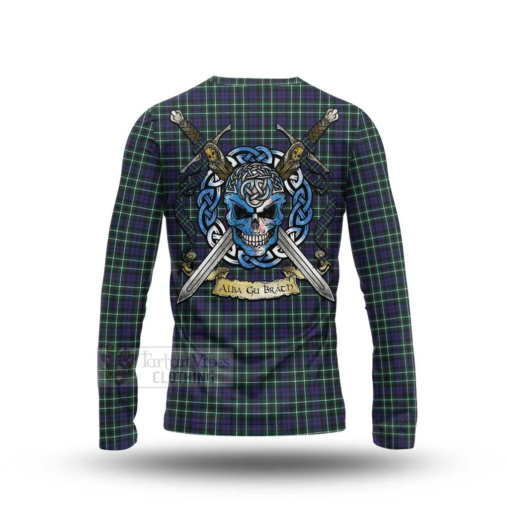 Allardice Tartan Long Sleeve T-Shirt with Family Crest Celtic Skull Style