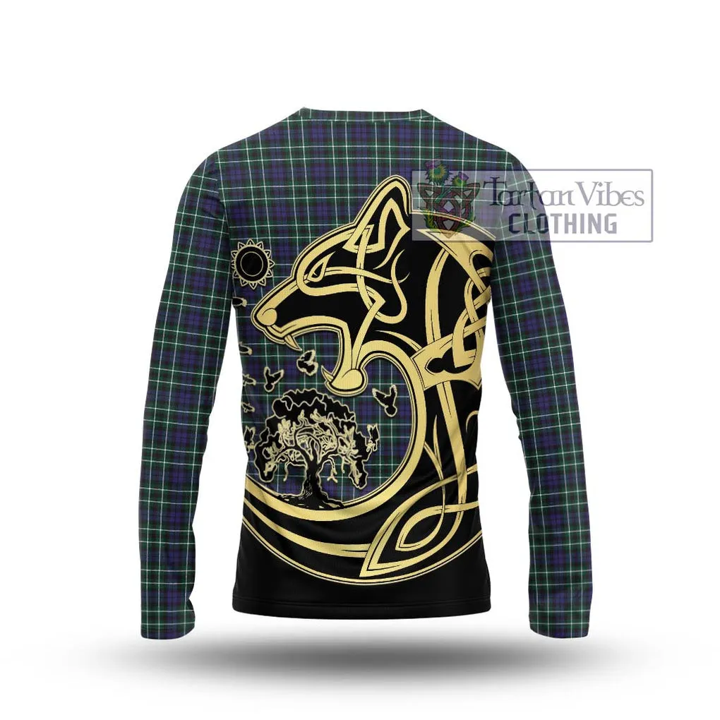 Allardice Tartan Long Sleeve T-Shirt with Family Crest Celtic Wolf Style