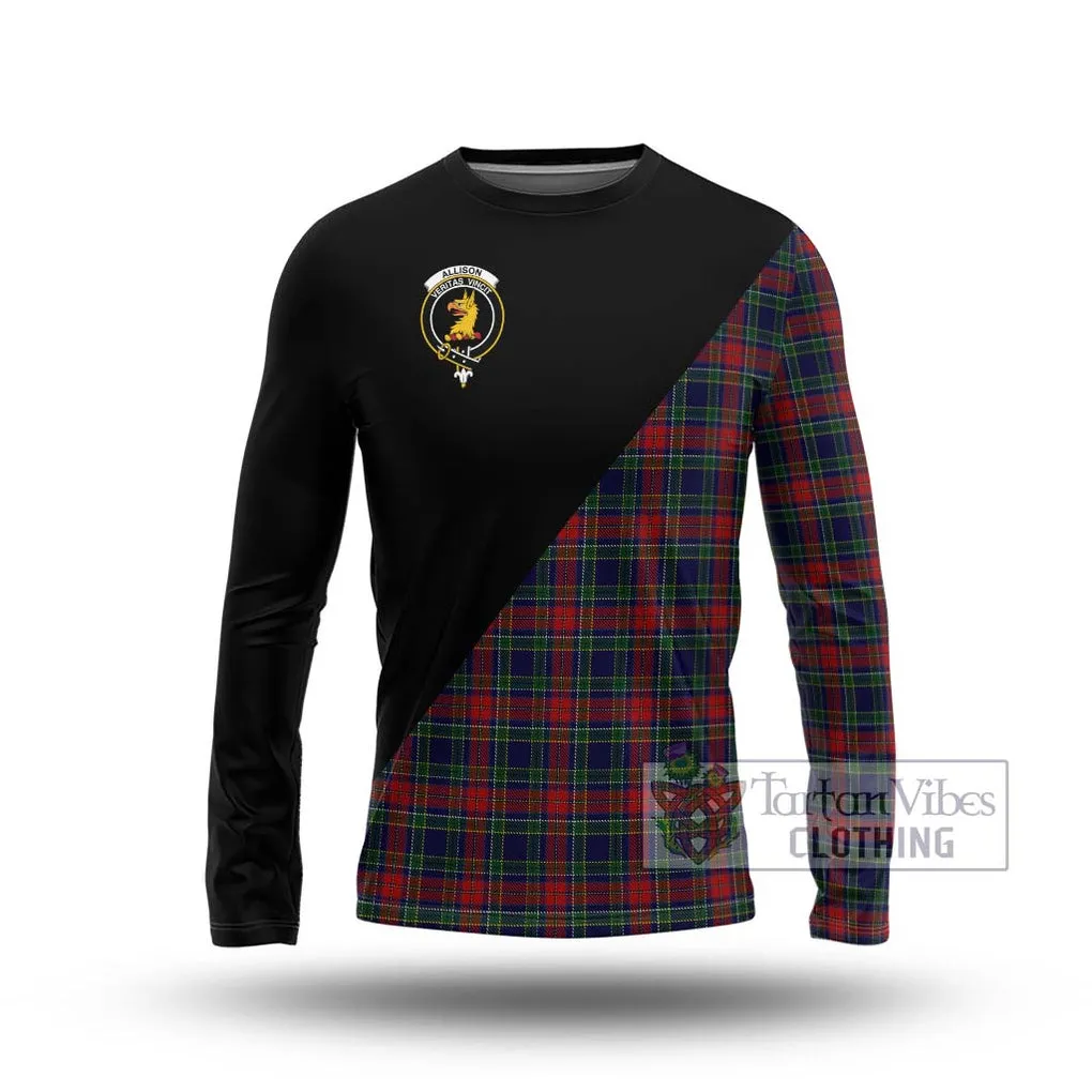 Allison Red Tartan Long Sleeve T-Shirt with Family Crest and Military Logo Style