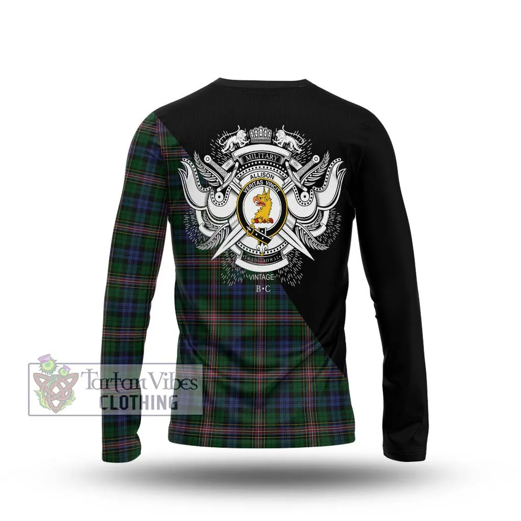 Allison Tartan Long Sleeve T-Shirt with Family Crest and Military Logo Style