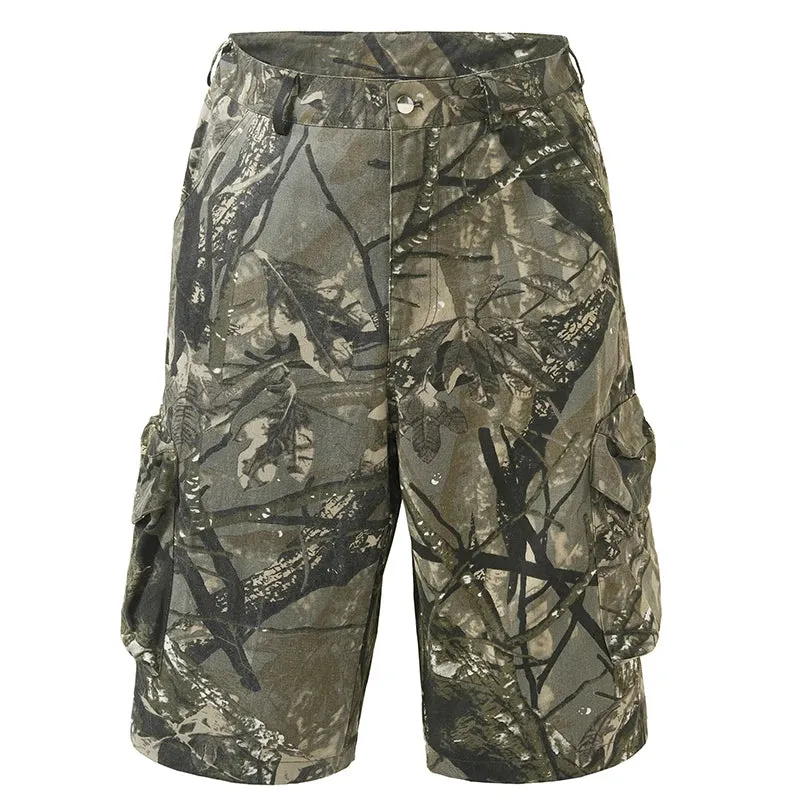 American Style Camouflage Workwear Cropped Pants Summer New Leg Length Loose Contrast Color Male Trousers 24E1040