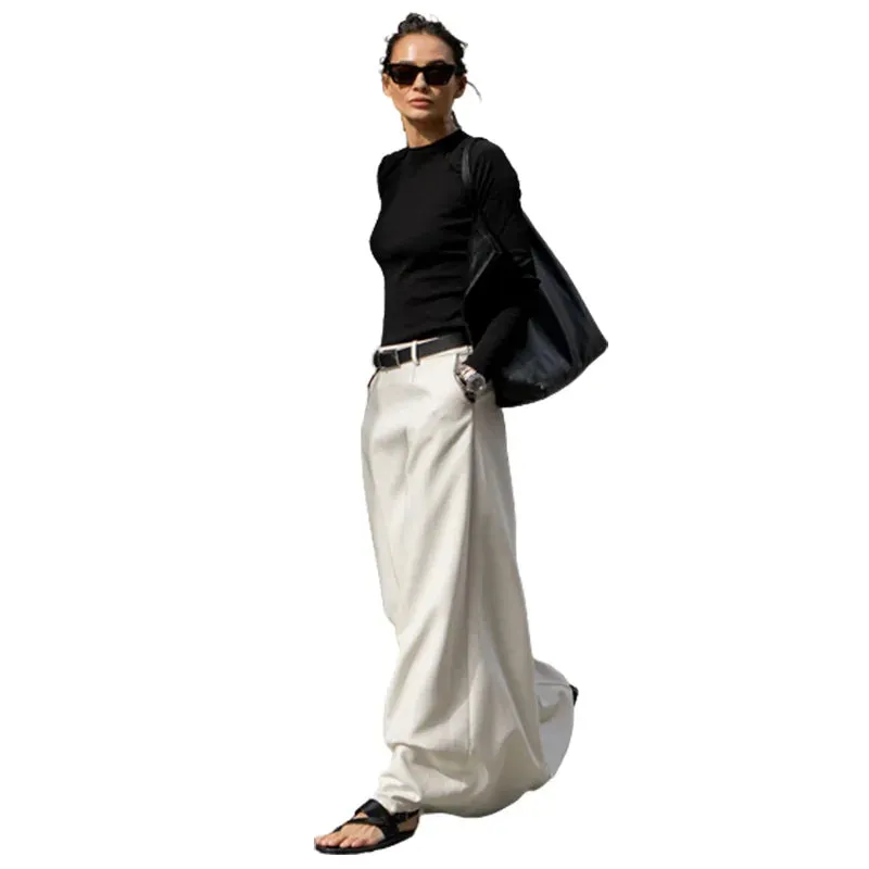 Amozae-Lemongor Korean Fashion H-Line Maxi Skirts Summer Fashion Solid Color Going Out Long Skirt Bottoms For Women 2024 New