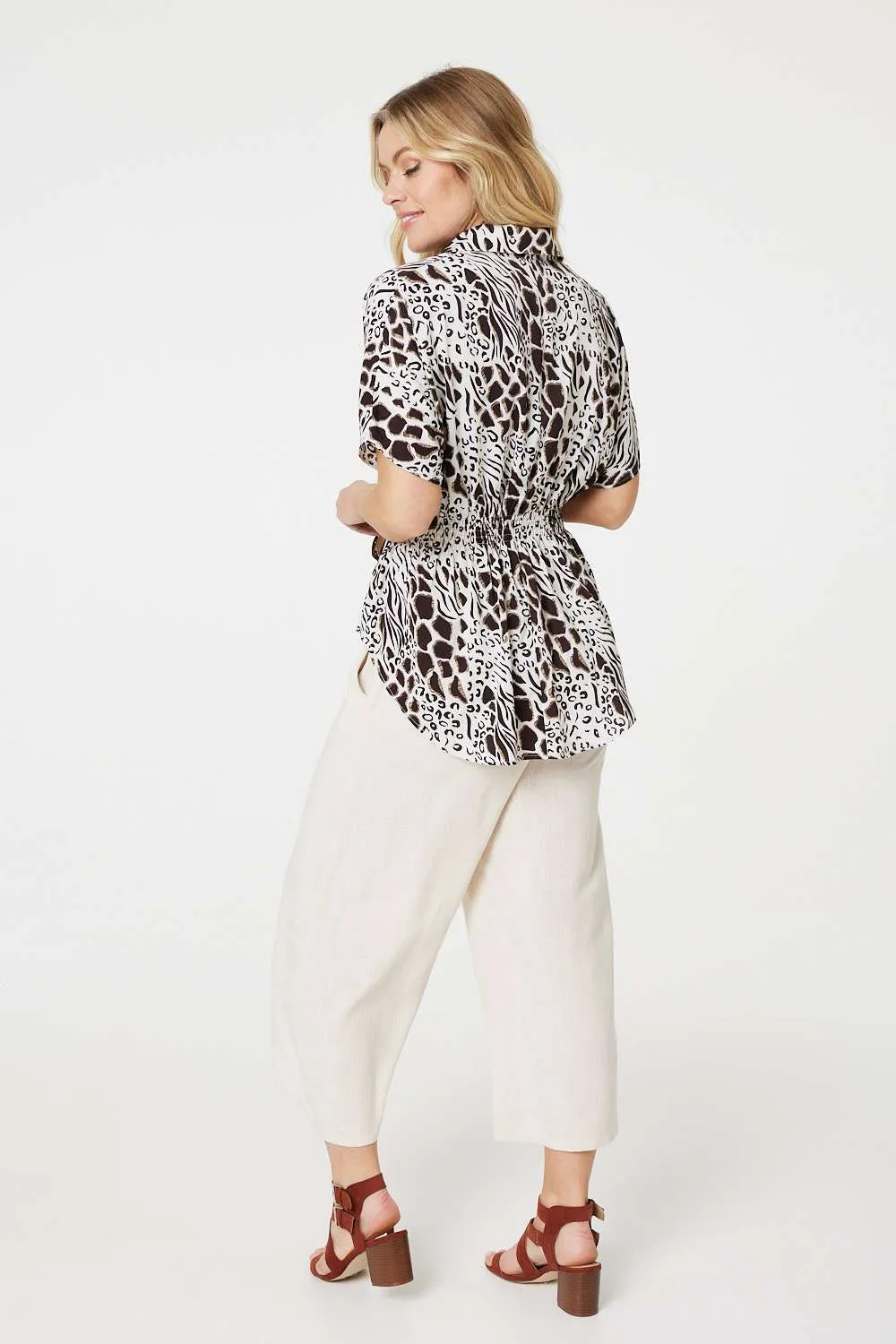 Animal Print Shirred Waist Blouse