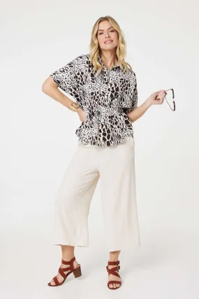 Animal Print Shirred Waist Blouse