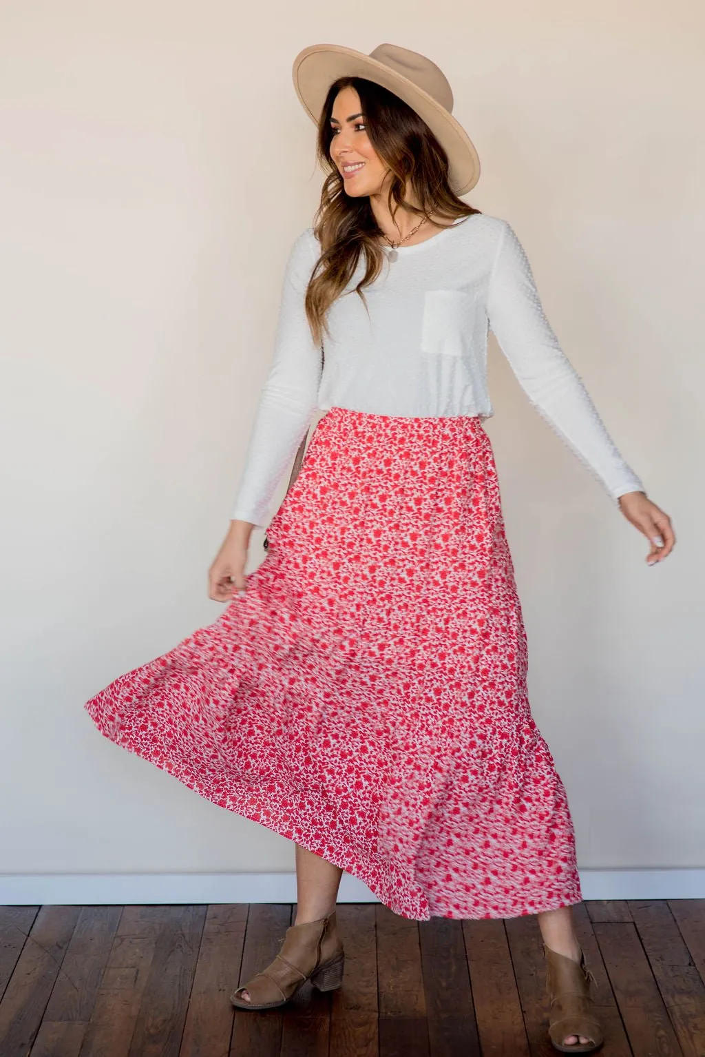 Antique Blooms Tiered Maxi Skirt