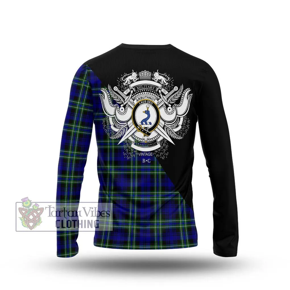 Arbuthnot Modern Tartan Long Sleeve T-Shirt with Family Crest and Military Logo Style