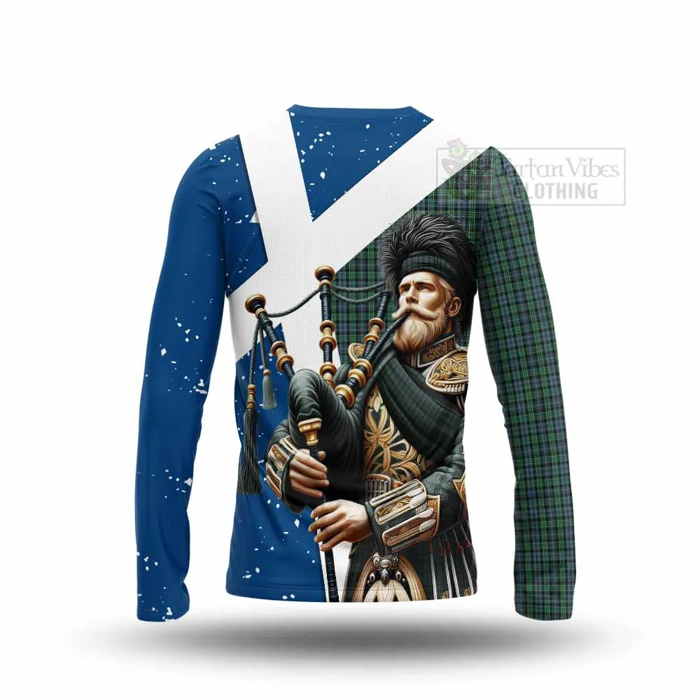 Arbuthnot Tartan Long Sleeve T-Shirt with Family Crest Scottish Bagpiper Vibes