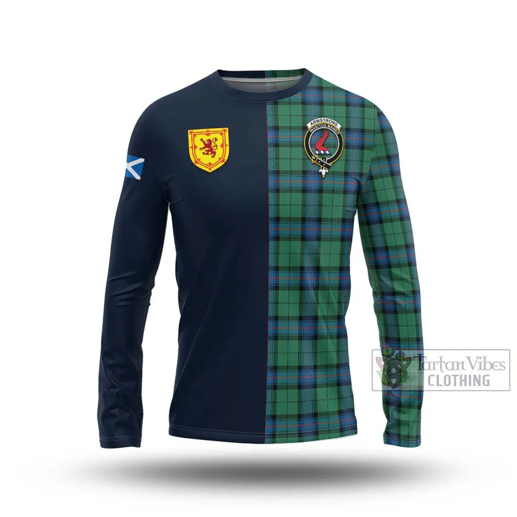 Armstrong Ancient Tartan Long Sleeve T-Shirt Alba with Scottish Lion Royal Arm Half Style