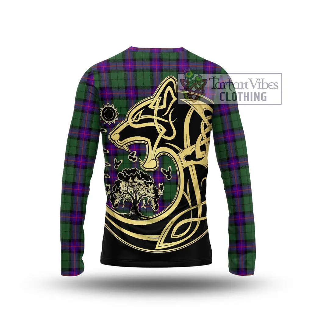 Armstrong Modern Tartan Long Sleeve T-Shirt with Family Crest Celtic Wolf Style