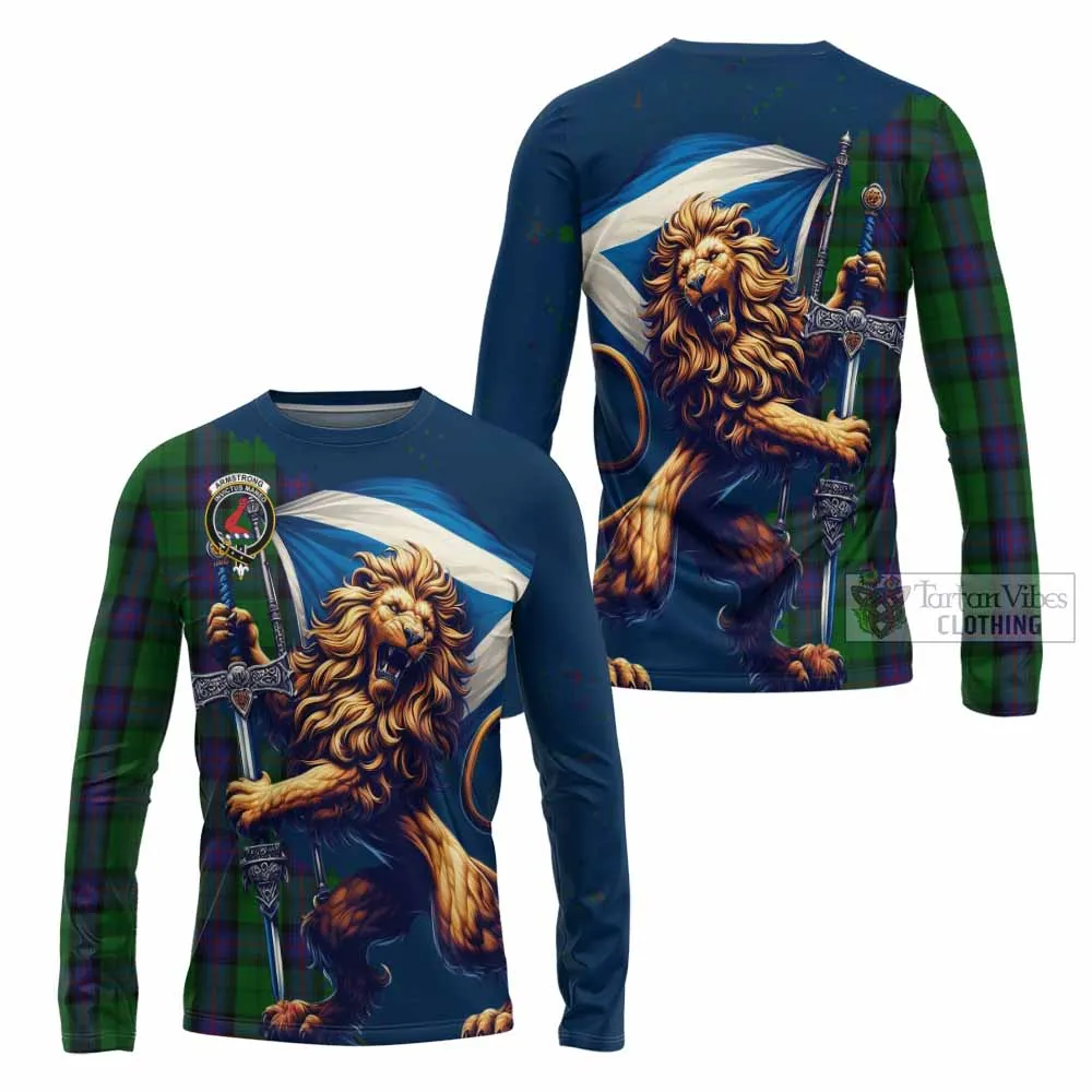 Armstrong Tartan Family Crest Long Sleeve T-Shirt with Scottish Majestic Lion