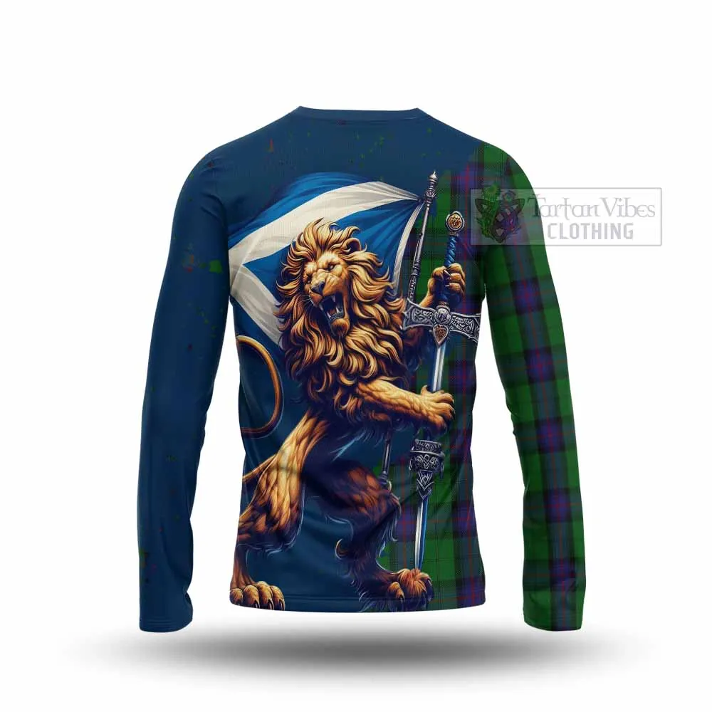 Armstrong Tartan Family Crest Long Sleeve T-Shirt with Scottish Majestic Lion