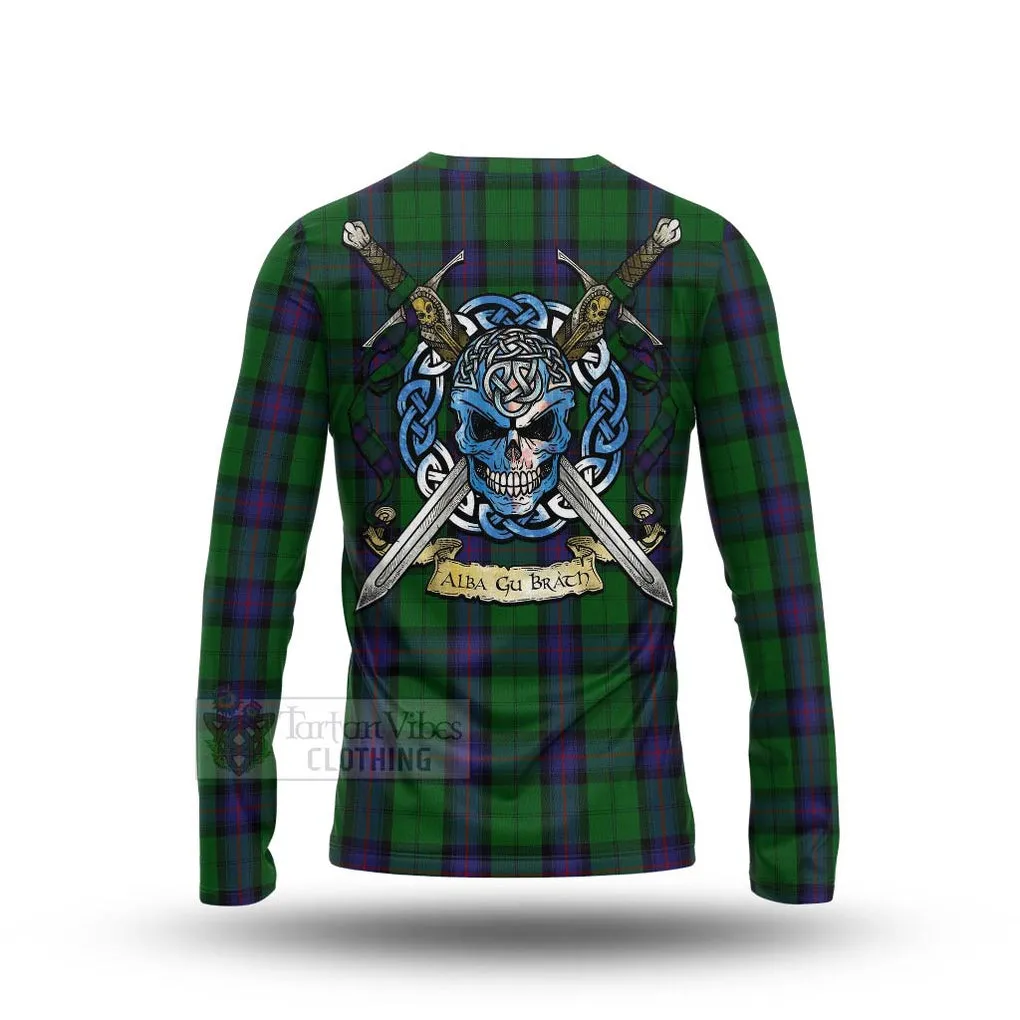 Armstrong Tartan Long Sleeve T-Shirt with Family Crest Celtic Skull Style