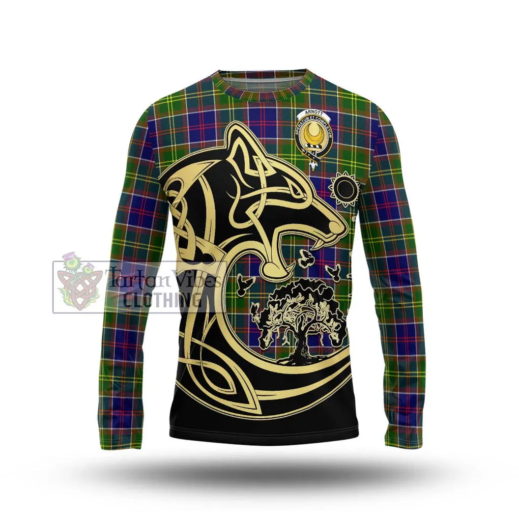 Arnott Tartan Long Sleeve T-Shirt with Family Crest Celtic Wolf Style