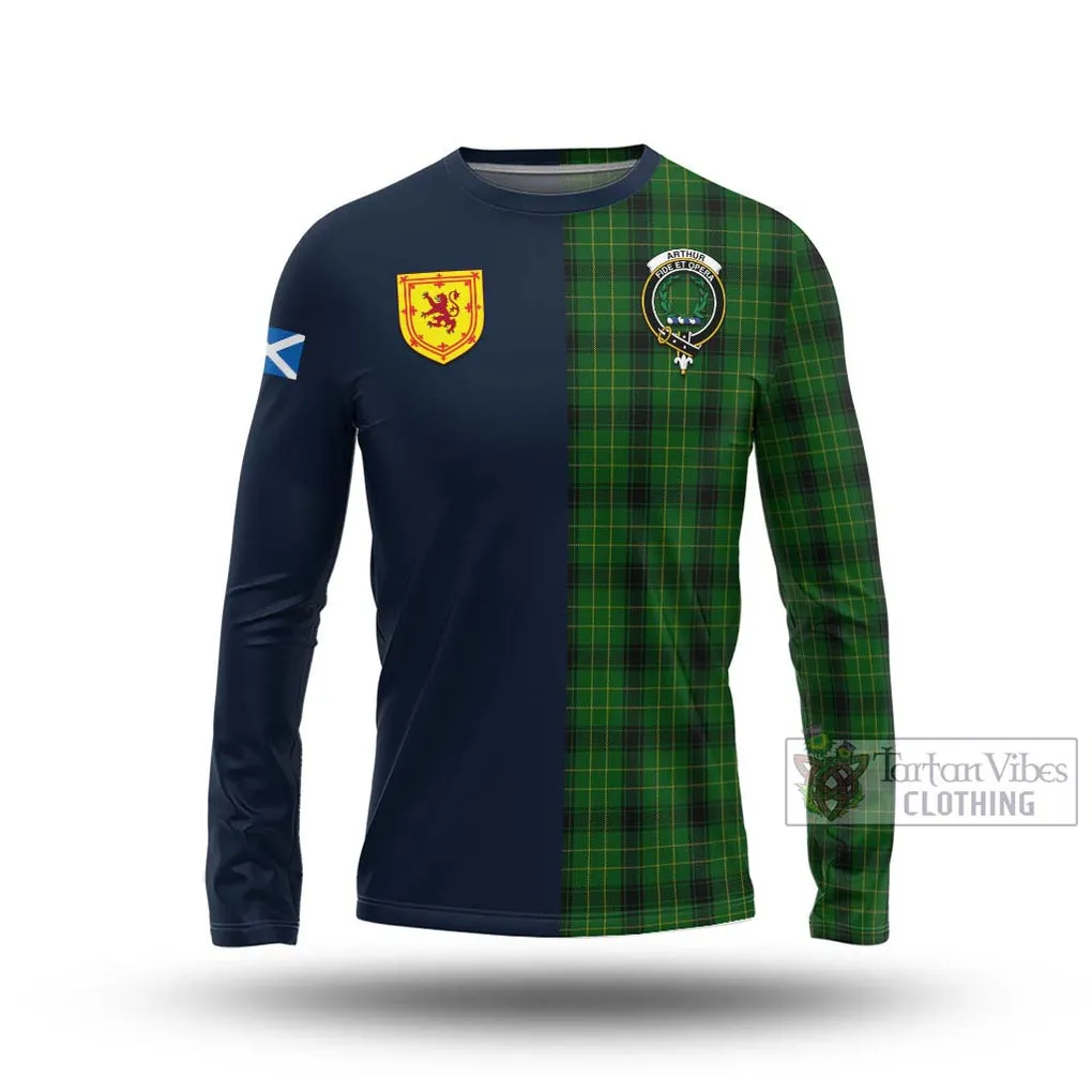 Arthur Highland Tartan Long Sleeve T-Shirt Alba with Scottish Lion Royal Arm Half Style