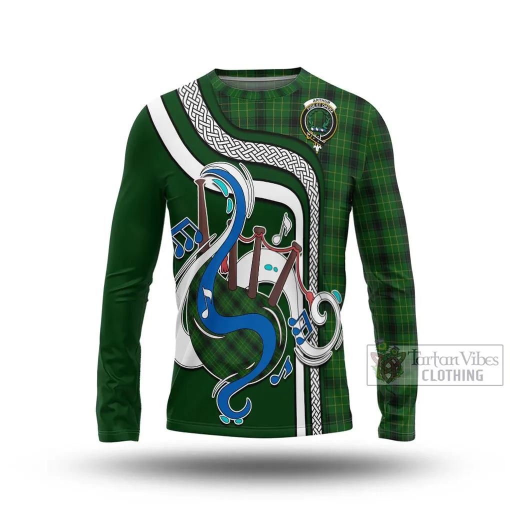 Arthur Highland Tartan Long Sleeve T-Shirt with Epic Bagpipe Style