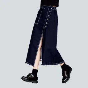 Asymmetric buttons slit denim skirt