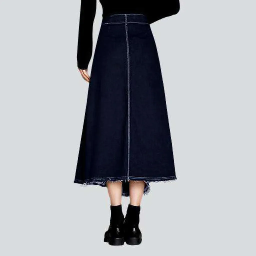 Asymmetric buttons slit denim skirt