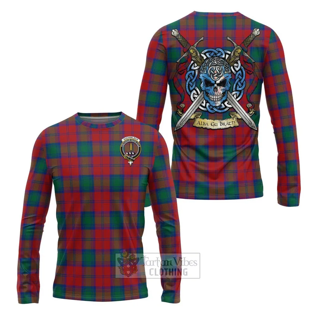 Auchinleck (Affleck) Tartan Long Sleeve T-Shirt with Family Crest Celtic Skull Style