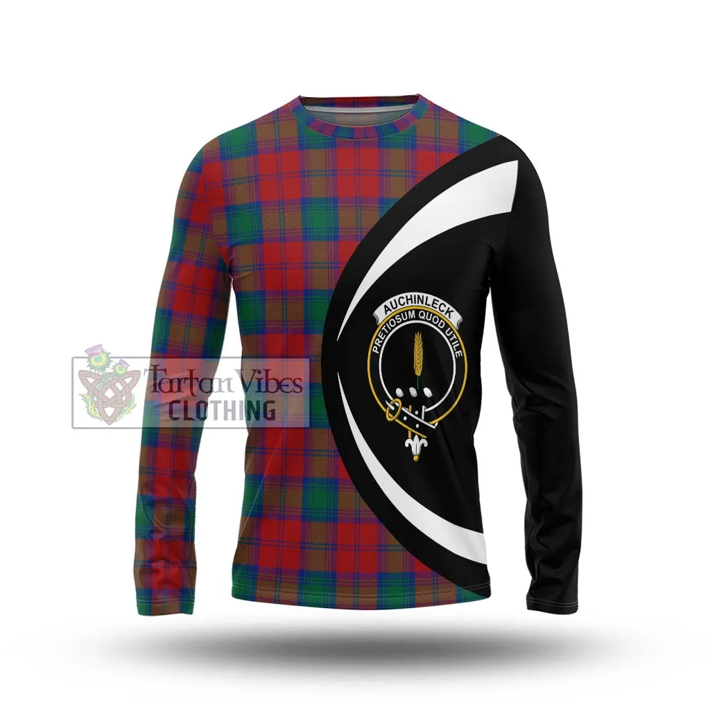 Auchinleck (Affleck) Tartan Long Sleeve T-Shirt with Family Crest Circle Style