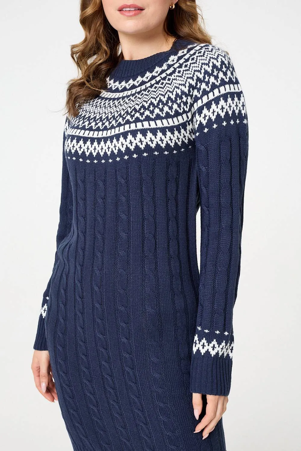 Aztec Print High Neck Midi Jumper Dress