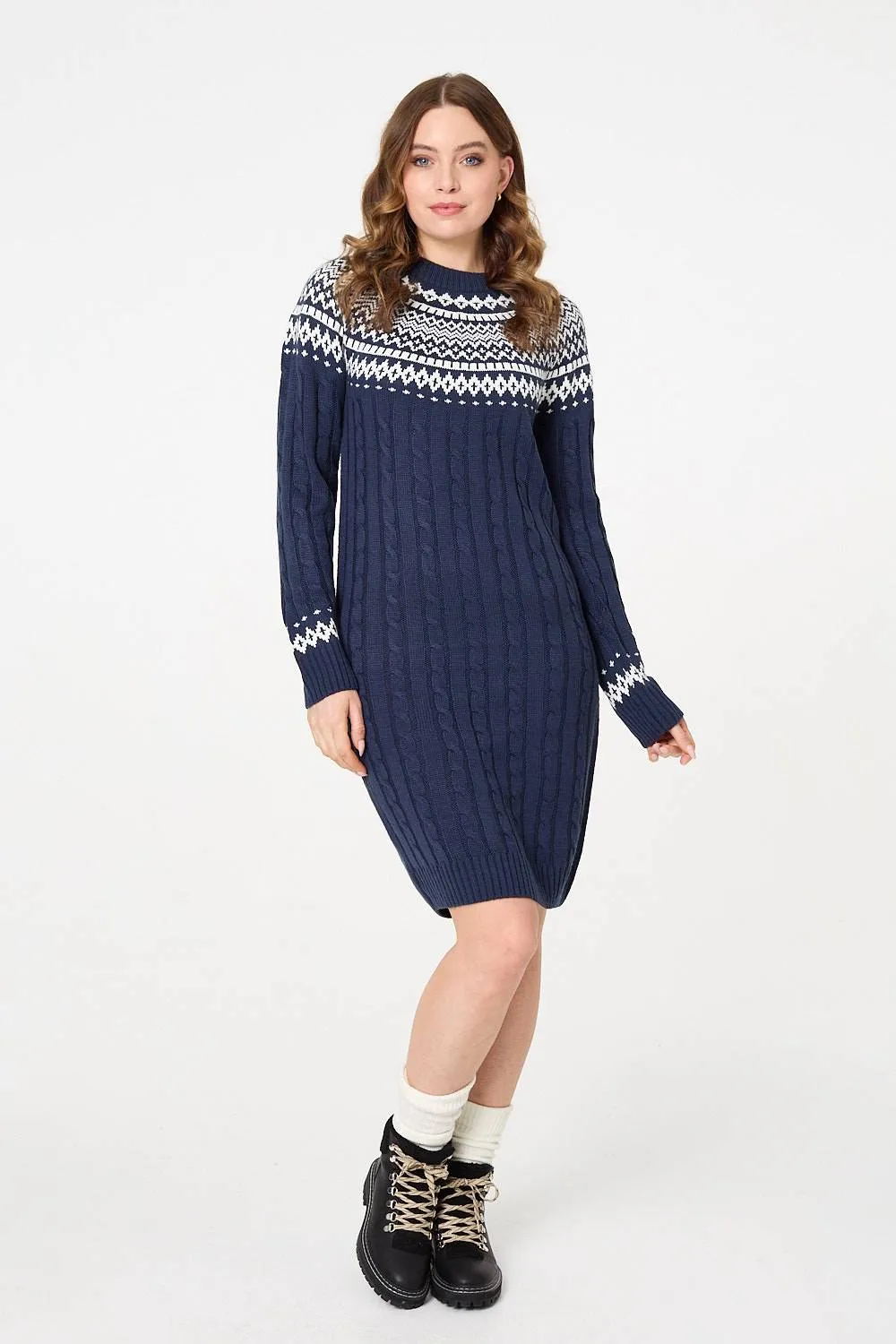 Aztec Print High Neck Midi Jumper Dress