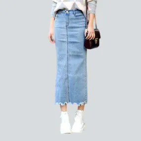 Back slit long denim skirt