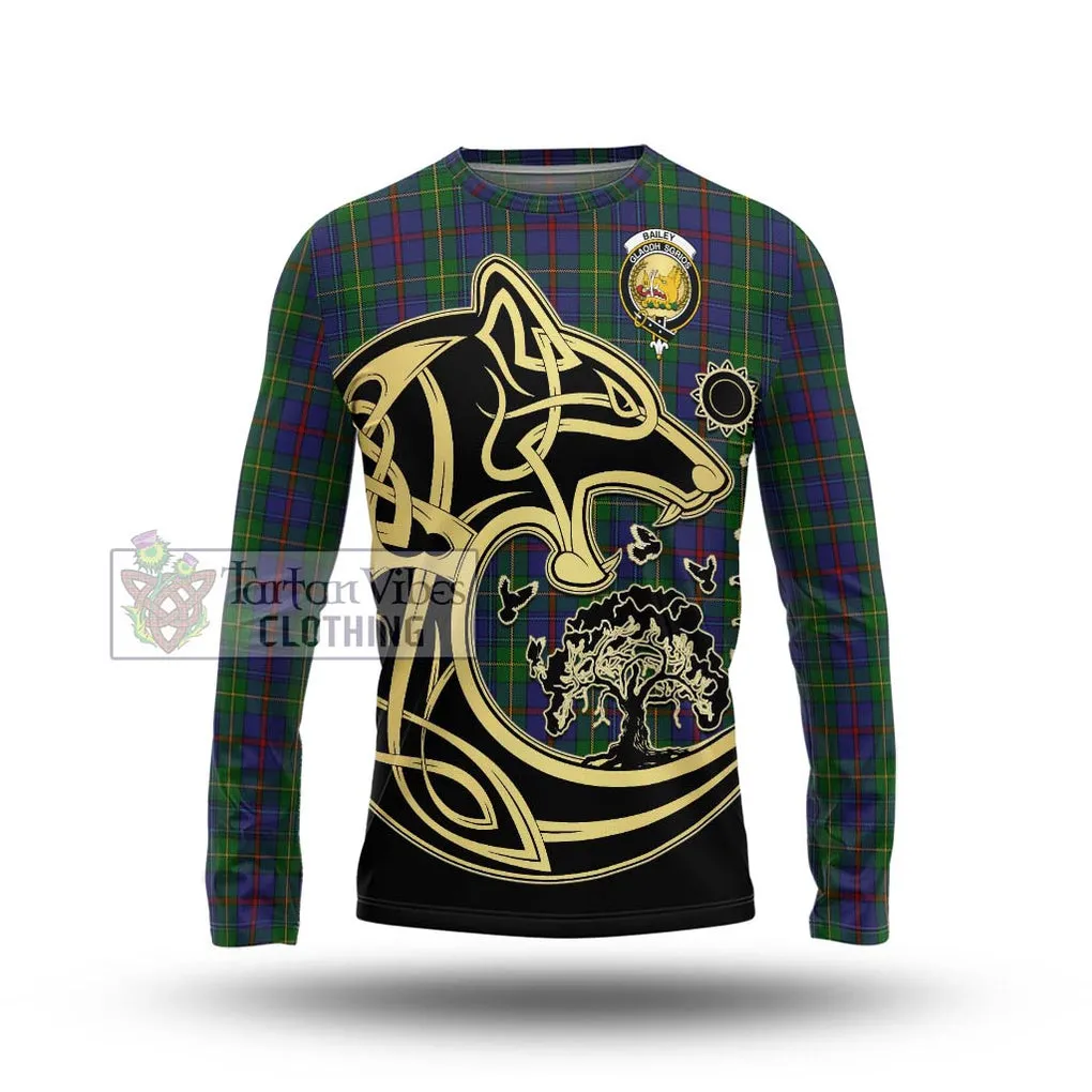 Bailey Tartan Long Sleeve T-Shirt with Family Crest Celtic Wolf Style