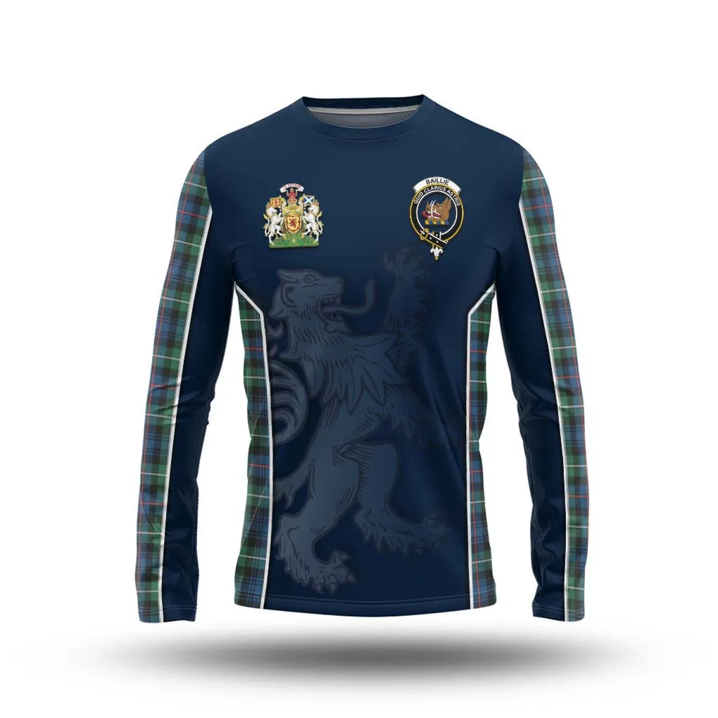 Baillie Ancient Tartan Long Sleeve T-Shirt with Family Crest and Lion Rampant Vibes Sport Style