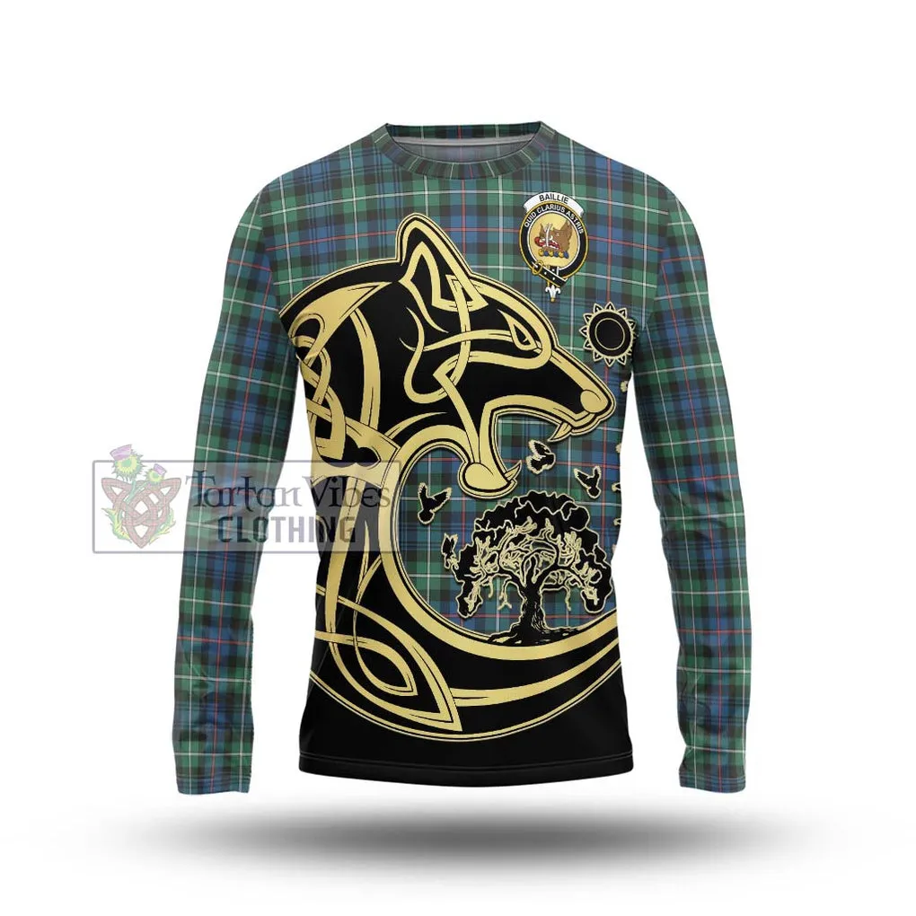 Baillie Ancient Tartan Long Sleeve T-Shirt with Family Crest Celtic Wolf Style