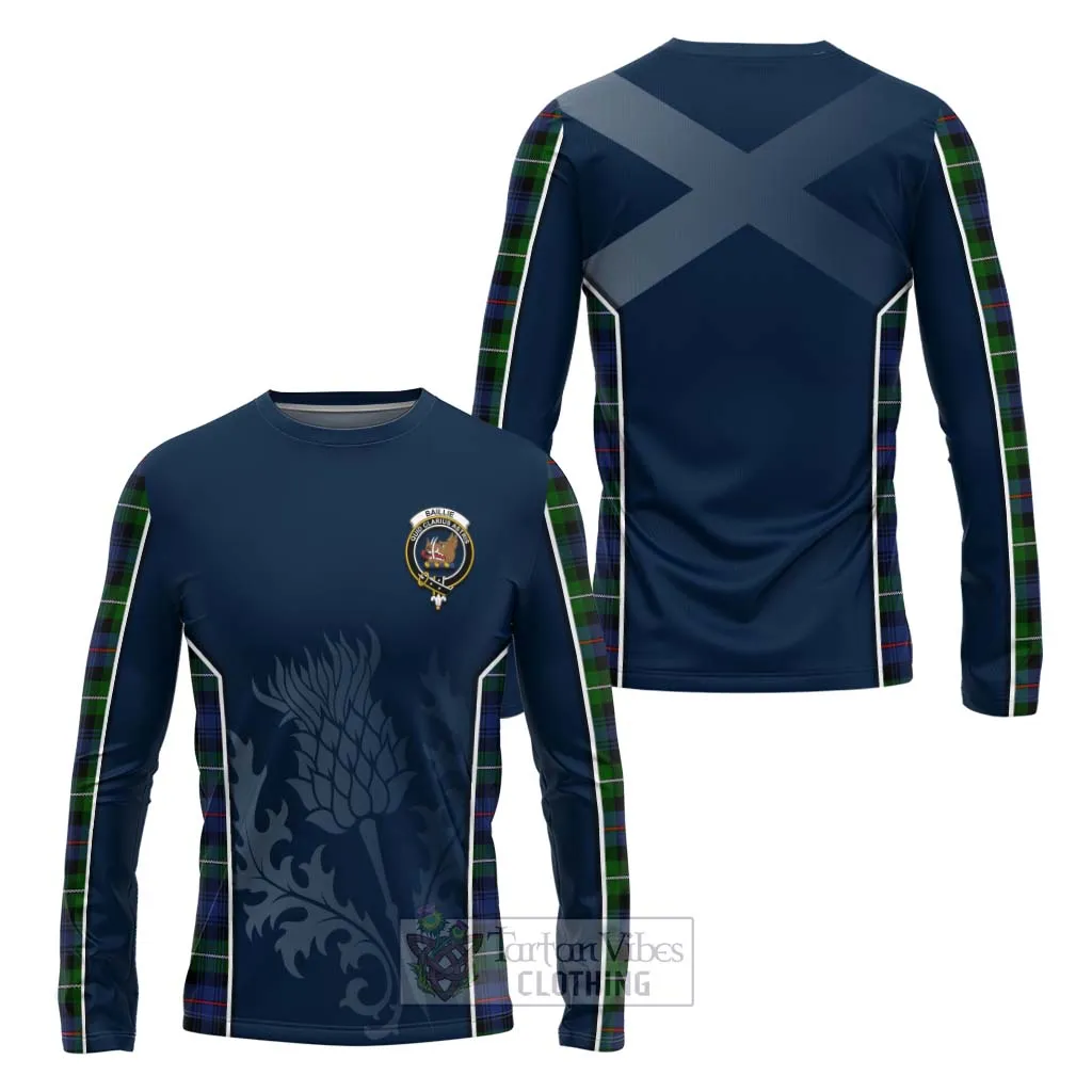 Baillie (Bailey) Tartan Long Sleeve T-Shirt with Family Crest and Scottish Thistle Vibes Sport Style