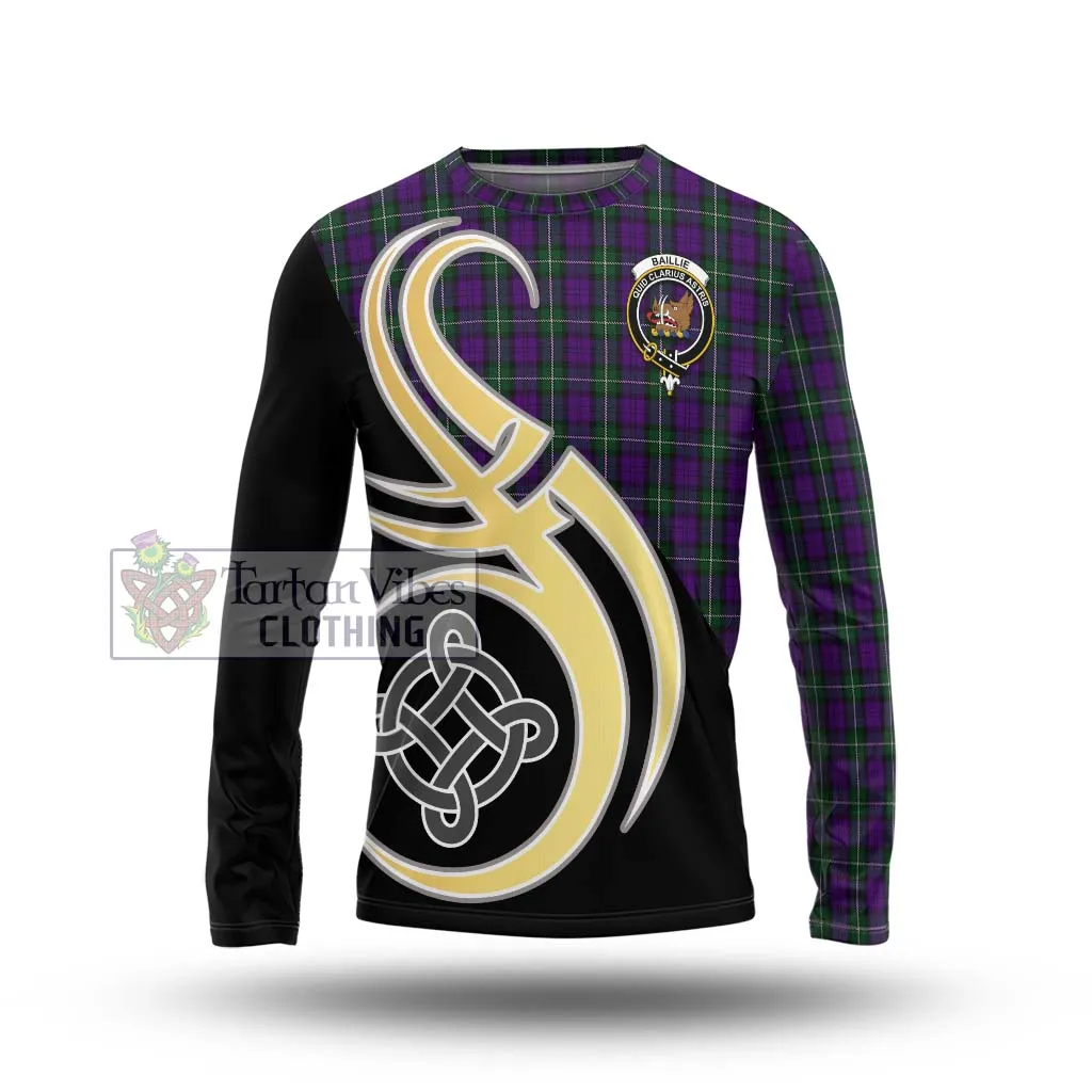 Baillie Highland Society Tartan Long Sleeve T-Shirt with Family Crest and Celtic Symbol Style