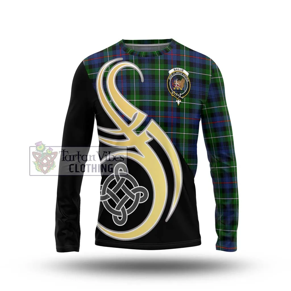 Baillie Tartan Long Sleeve T-Shirt with Family Crest and Celtic Symbol Style