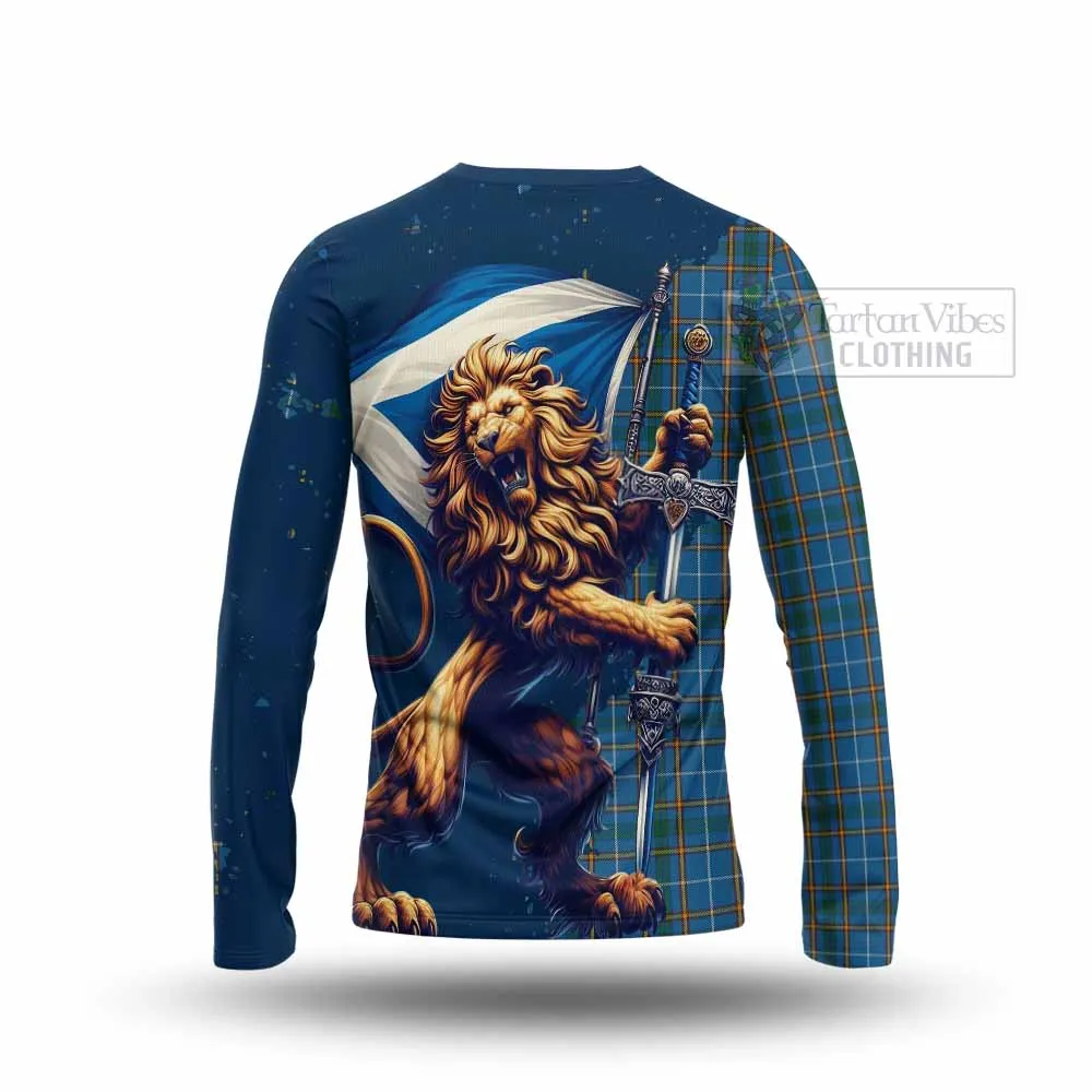 Bain Tartan Family Crest Long Sleeve T-Shirt with Scottish Majestic Lion