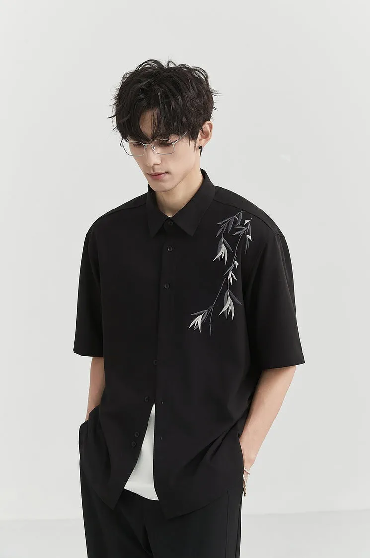 Bamboo Print Short Sleeve Button Shirt