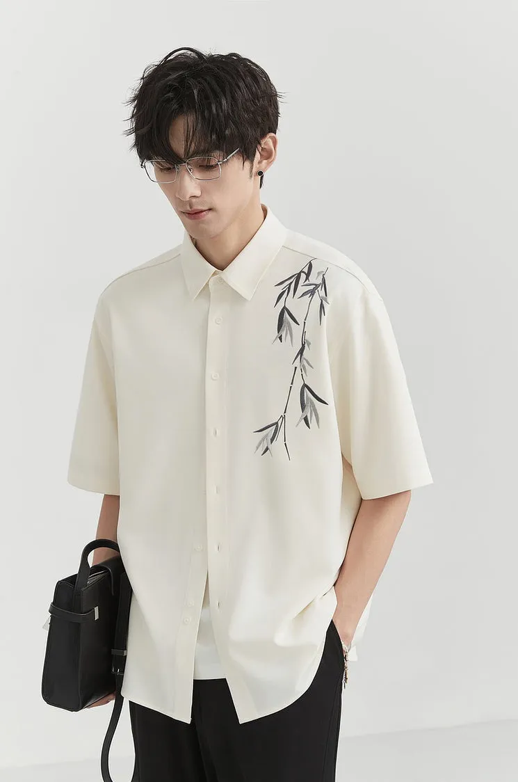 Bamboo Print Short Sleeve Button Shirt