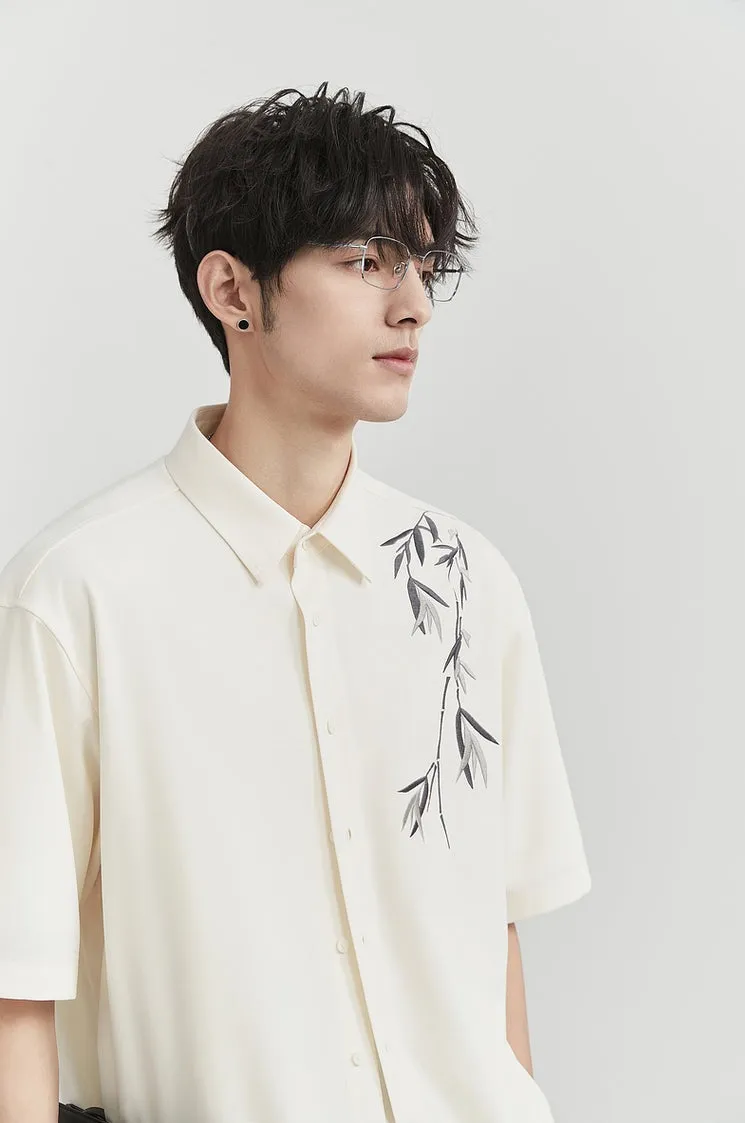 Bamboo Print Short Sleeve Button Shirt